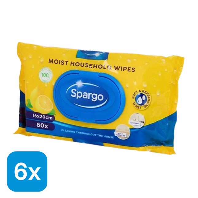 6x Spargo Vochtige Schoonmaakdoekjes - 80 stuks