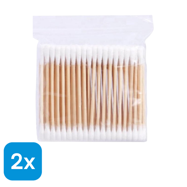 2x Wattenstaafjes Hout - 100 stuks