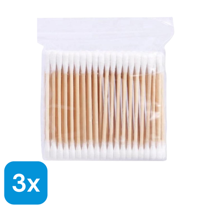 3x Wattenstaafjes Hout - 100 stuks