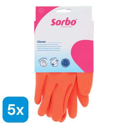 5x Sorbo Huishoudhandschoenen Oranje Maat L - 1 paar