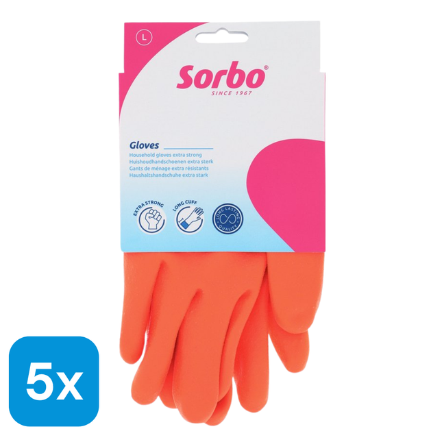 5x Sorbo Huishoudhandschoenen Oranje Maat L - 1 paar