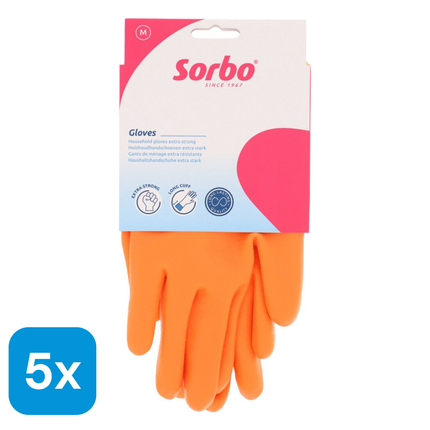 5x Sorbo Huishoudhandschoenen Oranje Maat M - 1 paar