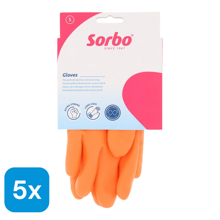 5x Sorbo Huishoudhandschoenen Oranje Maat S - 1 paar