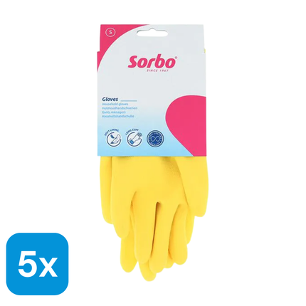 5x Sorbo Huishoudhandschoenen Geel Maat S - 1 paar