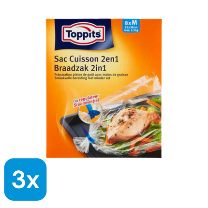 3x Toppits Braadzak 2in1 - 8 stuks