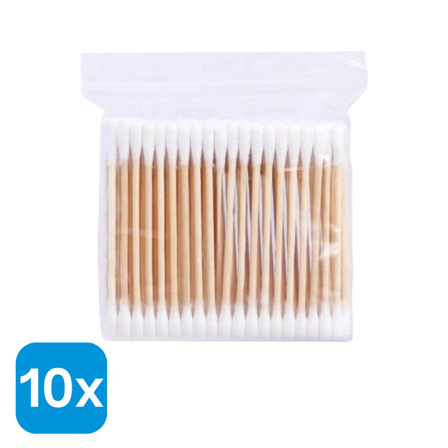 10x Wattenstaafjes Hout - 100 stuks