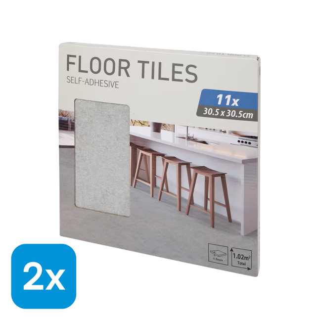 2x Zelfklevende Vloertegels Grijs 30,5x30,5 cm - 11 stuks