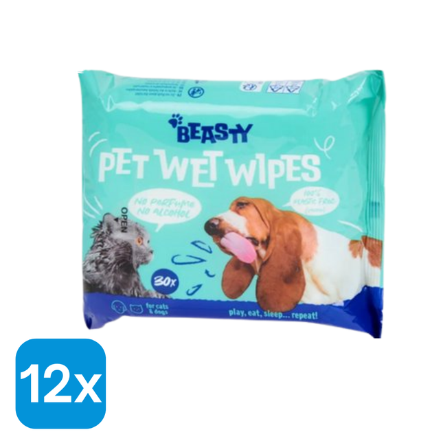 12x Beasty Vochtige Schoonmaakdoekjes voor Huisdieren - 30 stuks