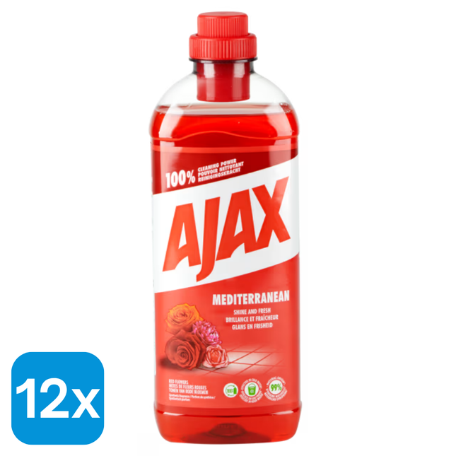 12x Ajax Allesreiniger Mediterranean Red Flowers - 1 liter