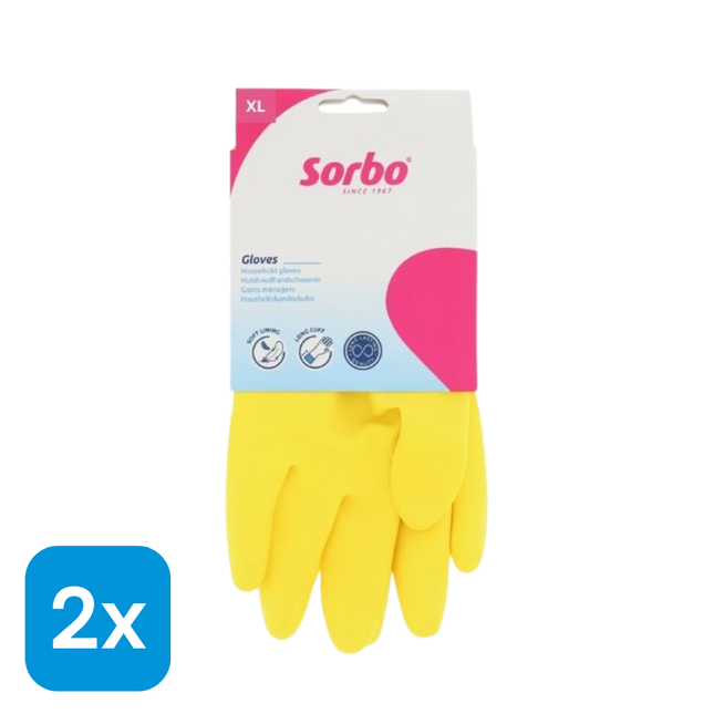 2x Sorbo Huishoudhandschoenen Geel Maat XL - 1 paar