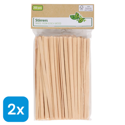 2x Houten Roerstokjes - 200 stuks