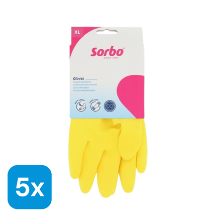 5x Sorbo Huishoudhandschoenen Geel Maat XL - 1 paar