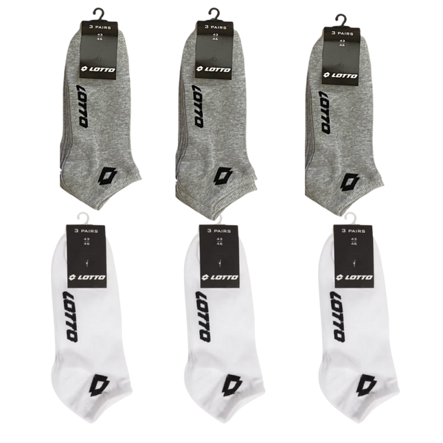 9x Lotto Sneakersokken Wit Maat 43-46  + 9x Lotto Sneakersokken Grijs Maat 43-46