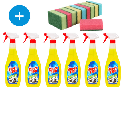 6x Superfinn Ontvetter Spray - 750 ml + Schuursponsjes - 10 stuks