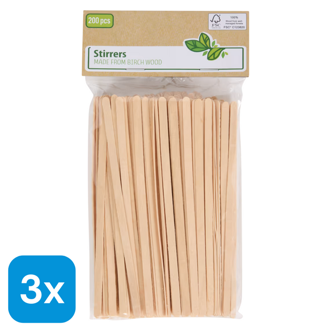 3x Houten Roerstokjes - 200 stuks