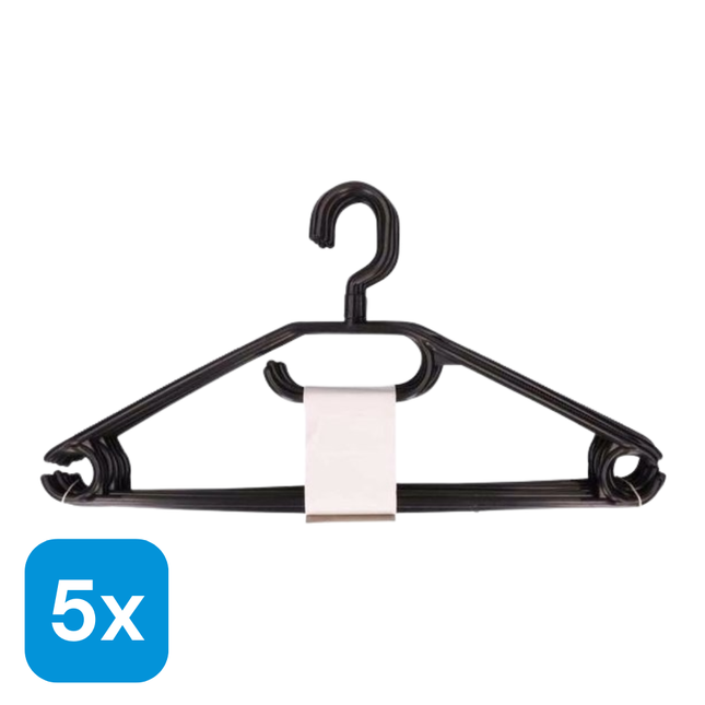 5x Kunststof Kledinghangers Zwart - 10 stuks